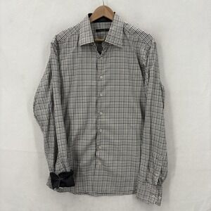 Hammer Made Shirt Mens Large Gray Houndstooth Slim Button Front Contrast Cuff